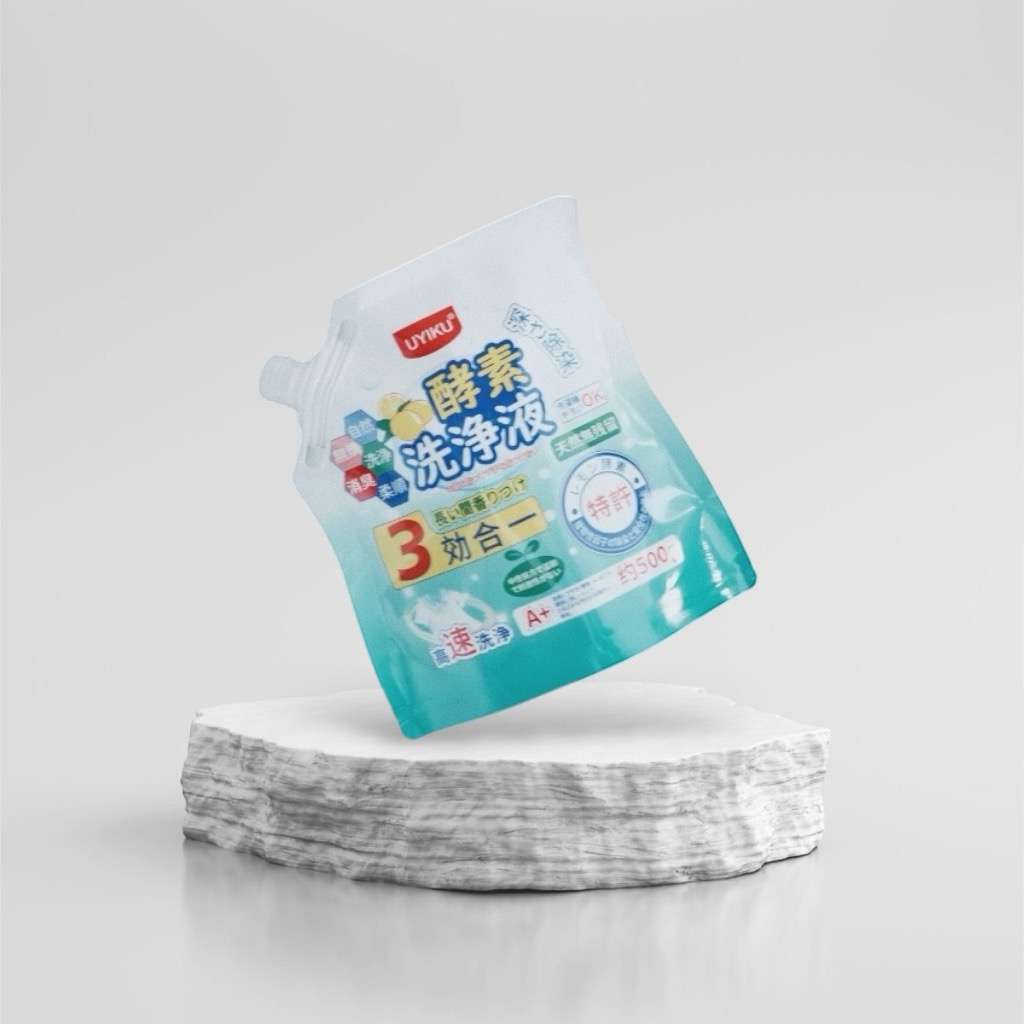Shaped pouch for liquid detergent